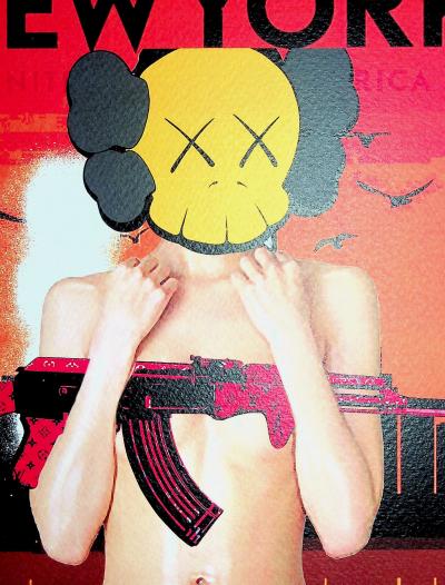 Death NYC -  Kaw’s girl with Vuitton AK-47 - Sérigraphie originale signée 2