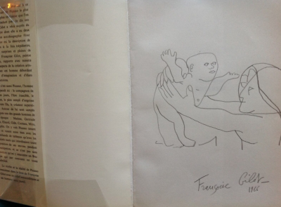 Francoise  Gilot  Femme et enfant 1966  Dessin original signé et daté  1966 au crayon 2