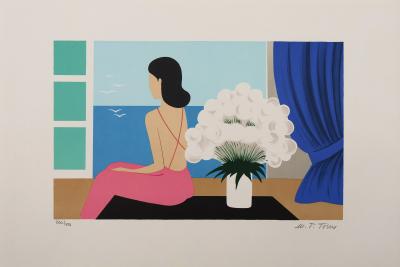 Marie-Theresa TORRES :  Femme au bouquet blanc - Lithographie originale signée au crayon 2