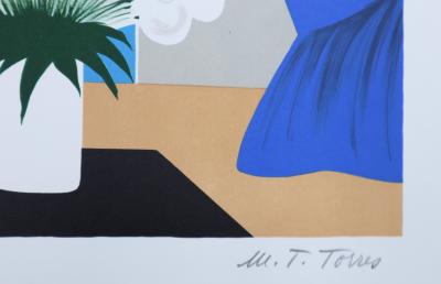 Marie-Theresa TORRES :  Femme au bouquet blanc - Lithographie originale signée au crayon 2