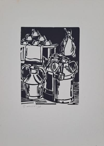 Georges Jeantils - La laiterie, 1951 - Bois gravé 2