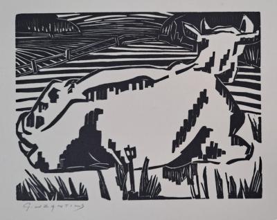 Georges Jeantils - La vache, 1951 - Bois gravé 2