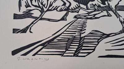 Georges Jeantils - Le chemin bordé de pommiers, 1951 - Bois gravé - signé au crayon 2