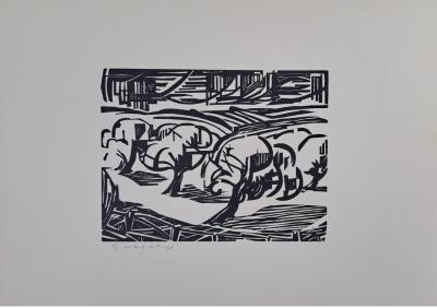 Georges Jeantils - Les pommiers, 1951 - Bois gravé 2