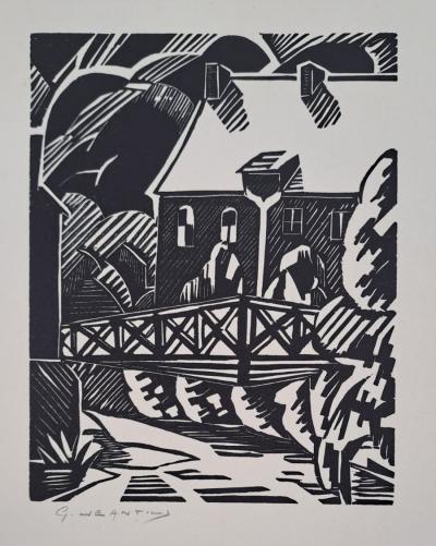 Georges Jeantils - Passerelle sur l’Oise, 1951 - Bois gravé - Signée au crayon par l’artiste 2