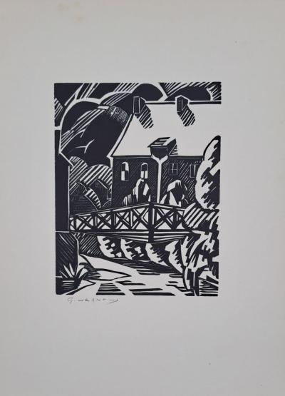 Georges Jeantils - Passerelle sur l’Oise, 1951 - Bois gravé - Signée au crayon par l’artiste 2