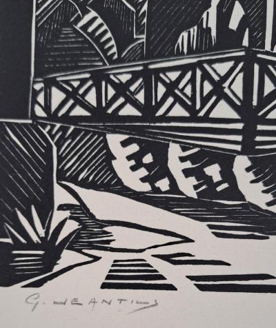 Georges Jeantils - Passerelle sur l’Oise, 1951 - Bois gravé - Signée au crayon par l’artiste 2