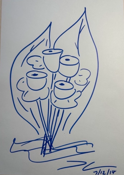 Jeff Koons, bouquet de tulipe - Dessin sur papier - daté et signé 2014