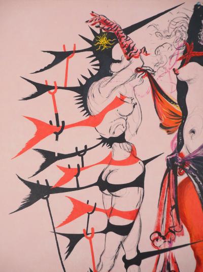 Salvador DALI : Costumes pour Tristan Fou, Femmes fleurs, Lithographie originale signée 2