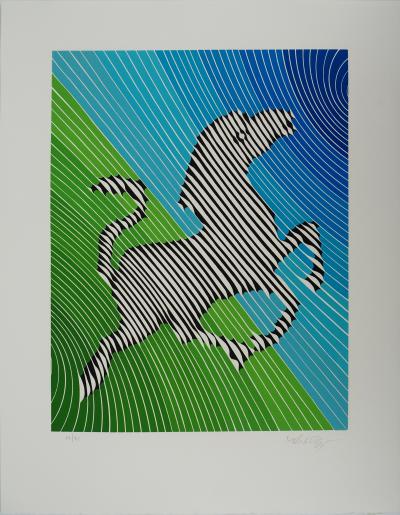 Victor VASARELY : Composition cinétique, Zèbre cabré, Sérigraphie originale signée 2
