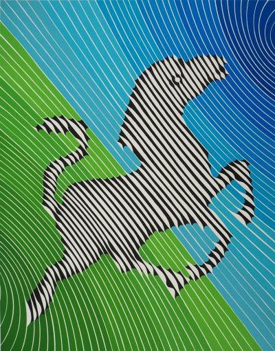 Victor VASARELY : Composition cinétique, Zèbre cabré, Sérigraphie originale signée 2