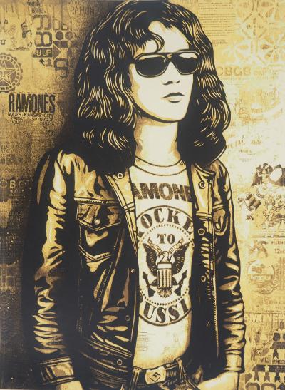 Shepard FAIREY (OBEY) : Tommy Ramone Collage (Gold) - Sérigraphie originale signée 2