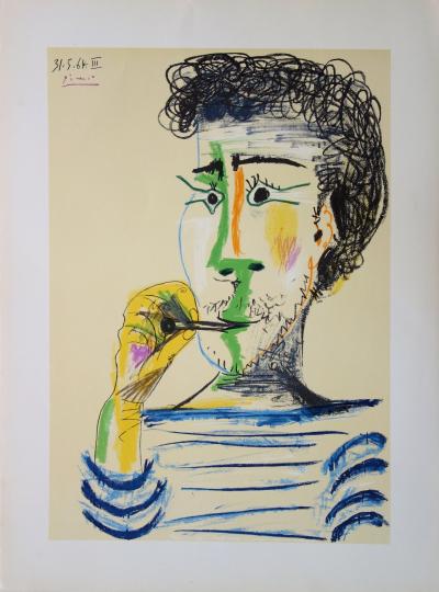 Pablo PICASSO : Homme à la marinière et à la cigarette - Lithographie signée (1966) 2