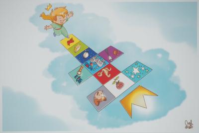 Antoine DE SAINT-EXUPERY / Jordi NEF : Le Petit Prince joue à la marelle - Lithographie