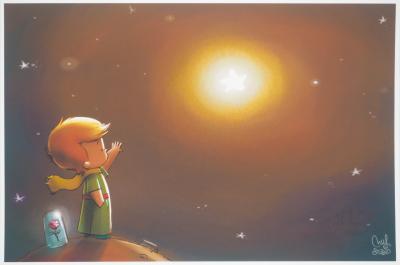 Antoine DE SAINT-EXUPERY / Jordi NEF : Le Petit Prince salue l’étoile - Lithographie