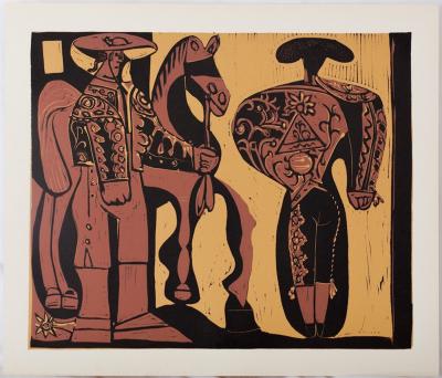 Pablo PICASSO : Picador et Torero - Linogravure (1962) 2