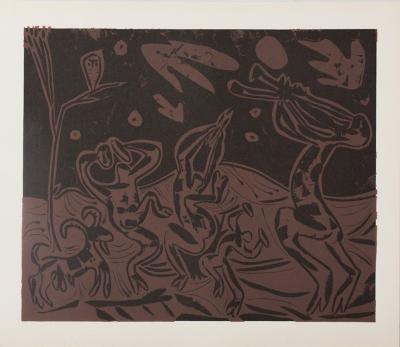 Pablo PICASSO : Les danseurs au hibou - Linogravure (1962) 2