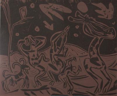 Pablo PICASSO : Les danseurs au hibou - Linogravure (1962) 2