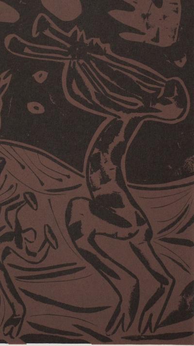 Pablo PICASSO : Les danseurs au hibou - Linogravure (1962) 2