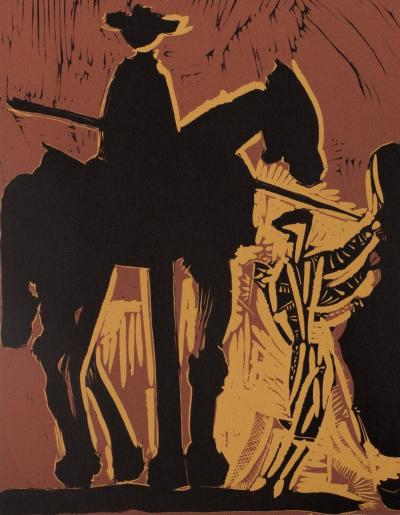 Pablo PICASSO : Corrida, Torero face au taureau - Linogravure (1962) 2