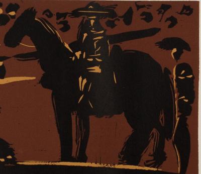 Pablo PICASSO : Picador entrant dans l'arène - Linogravure (1962) 2