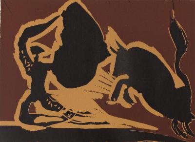 Pablo PICASSO : Corrida, la passe - Linogravure (1962) 2