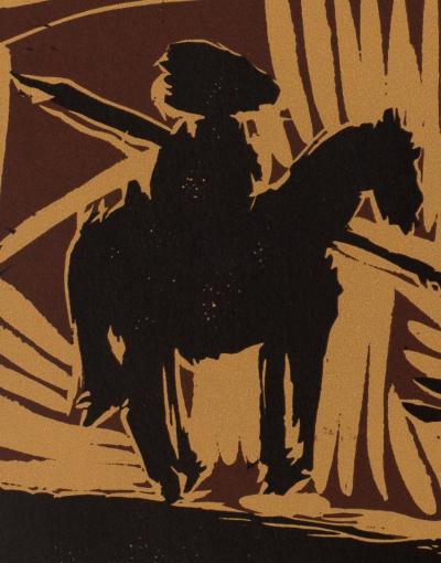 Pablo PICASSO : Corrida, l'entrée du taureau - Linogravure (1962) 2