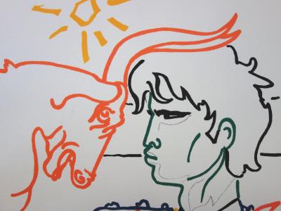 Jean COCTEAU : Face au taureau - Lithographie signée 2