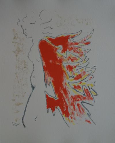 Jean COCTEAU : Femme au manteau de feu - Lithographie signée