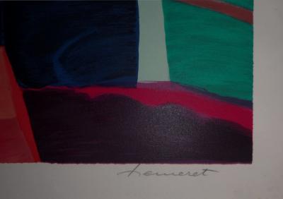 Claude HEMERET : Bouquet rose et piano - Lithographie Originale Signée 2