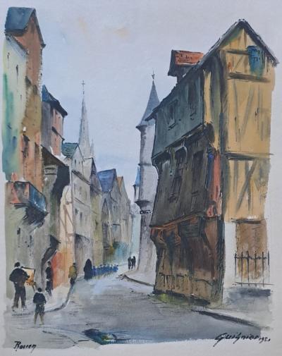 Fernand Guignier - Saint-Romain Street, Rouen, 1951 - Signed watercolor 2