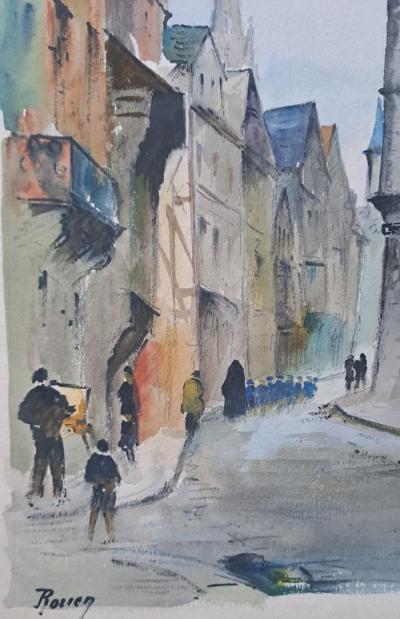 Fernand Guignier - Saint-Romain Street, Rouen, 1951 - Signed watercolor 2