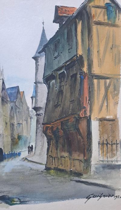 Fernand Guignier - Saint-Romain Street, Rouen, 1951 - Signed watercolor 2