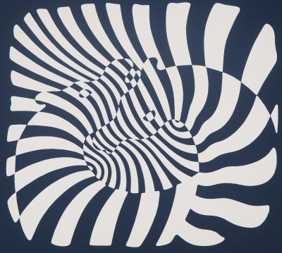 Victor VASARELY : Zèbres sur fond bleu - Sérigraphie originale signée 2