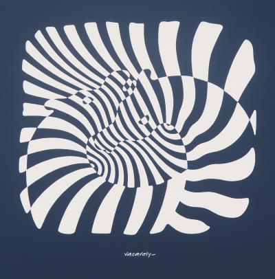 Victor Vasarely: Zebras on a Blue Background - Original Signed Serigraph 2