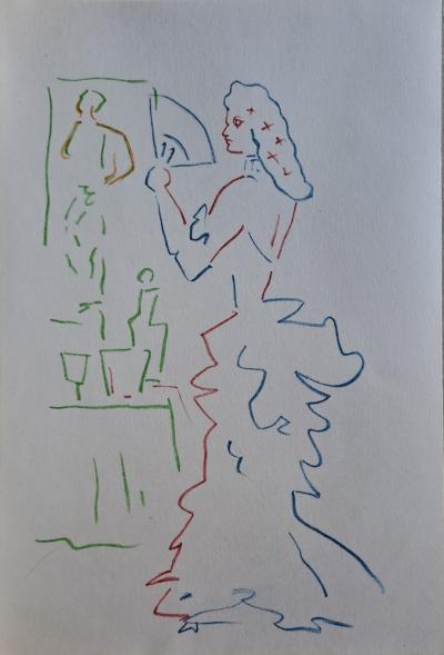 Jean Cocteau - La femme à l’éventail - Lithographie originale en couleur 2
