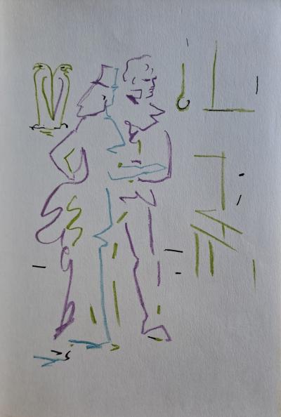 Jean Cocteau - Le couple élégant - Lithographie originale en couleur 2