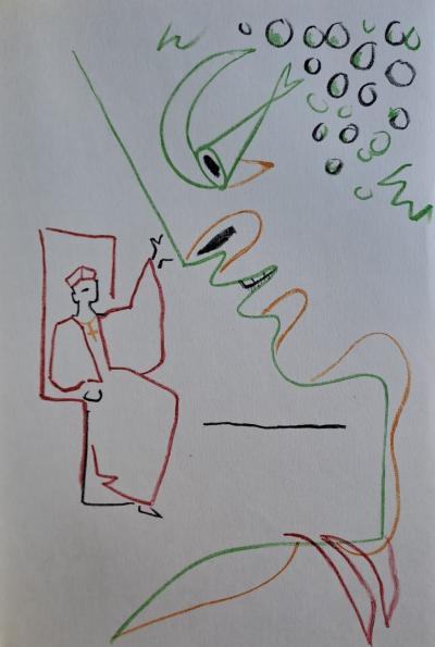 Jean Cocteau - La bénédiction du Pape - Lithographie originale en couleur 2