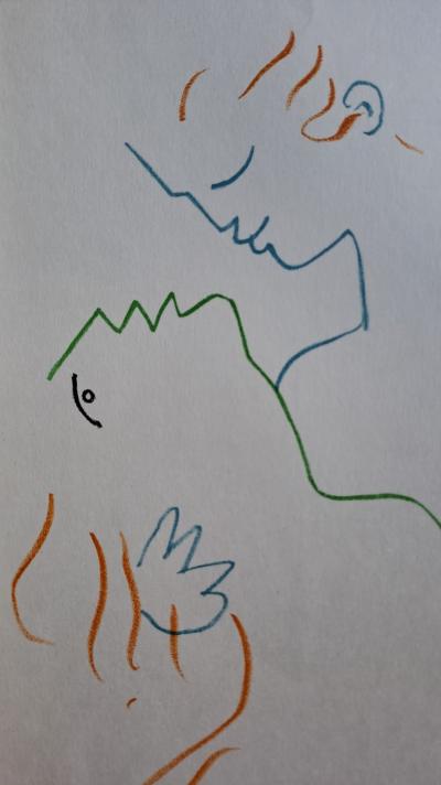 Jean Cocteau - Le baiser - Lithographie originale en couleur 2