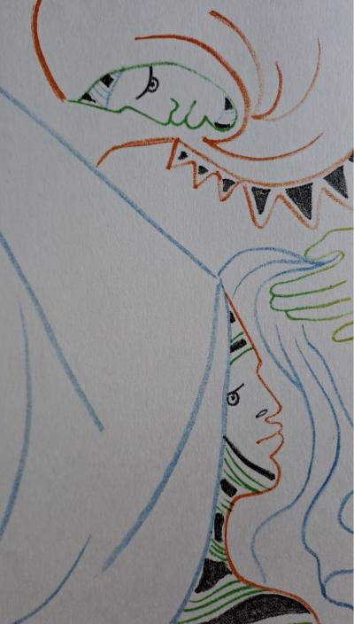 Jean Cocteau - Couple de Seigneurs - Lithographie originale en couleur 2