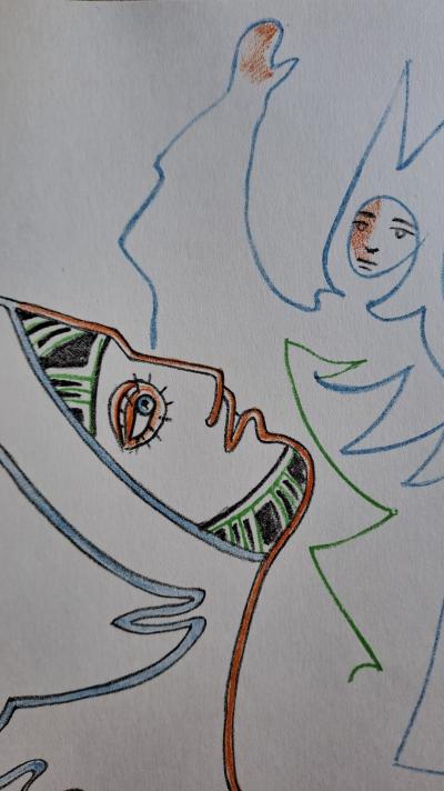 Jean Cocteau - La bénédiction - Lithographie originale en couleur 2