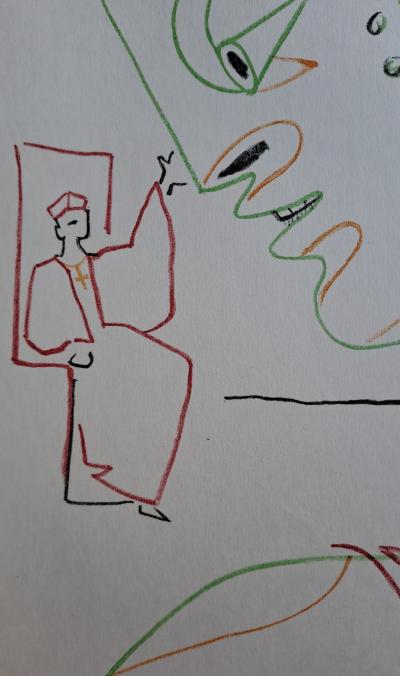 Jean Cocteau - La bénédiction du Pape - Lithographie originale en couleur 2