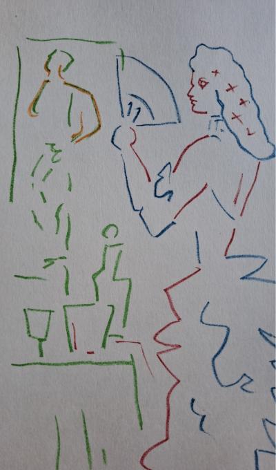 Jean Cocteau - La femme à l’éventail - Lithographie originale en couleur 2