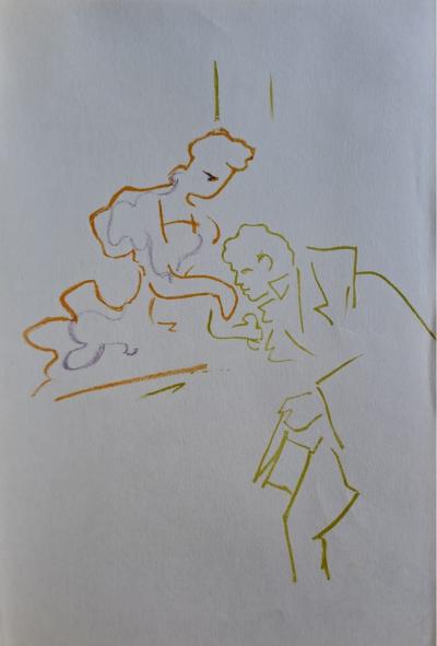 Jean Cocteau - Le baise main - Lithographie originale en couleur 2