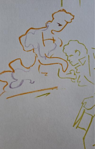 Jean Cocteau - Le baise main - Lithographie originale en couleur 2