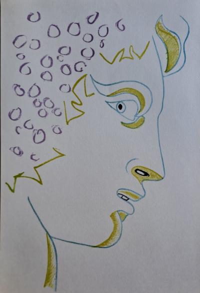 Jean Cocteau - Le visage de Bacchus - Lithographie originale en couleur 2