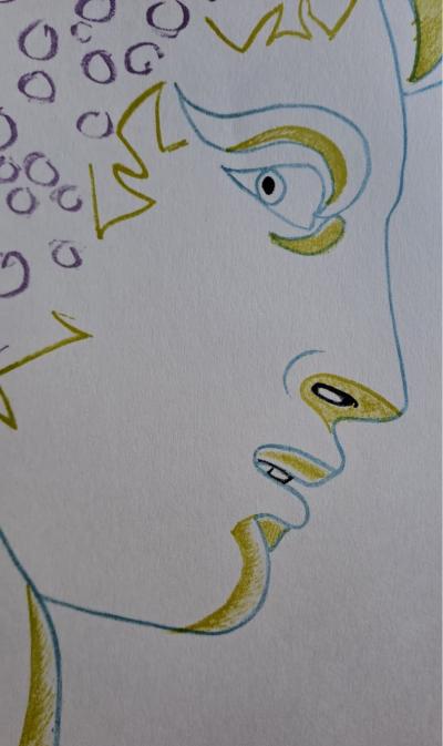 Jean Cocteau - Le visage de Bacchus - Lithographie originale en couleur 2