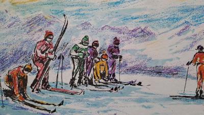 Georges Yoldjoglou - Départ de ski - Lithographie originale en couleur, signée et numérotée 2