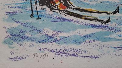 Georges Yoldjoglou - Départ de ski - Lithographie originale en couleur, signée et numérotée 2