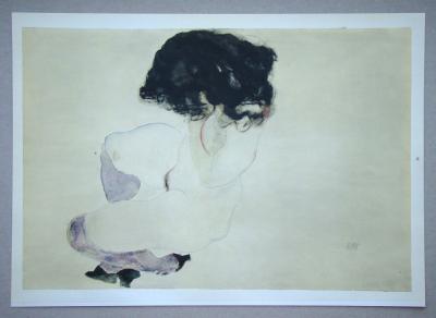 Egon SCHIELE (d'après), Weiblicher Akt mit violetten Strümpfen, 1968 - Collotypie signée et datée 2